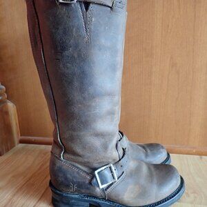 Frye Veronica Distressed Brown Leather Engineer Harness Boots Size 6.5M - NICE